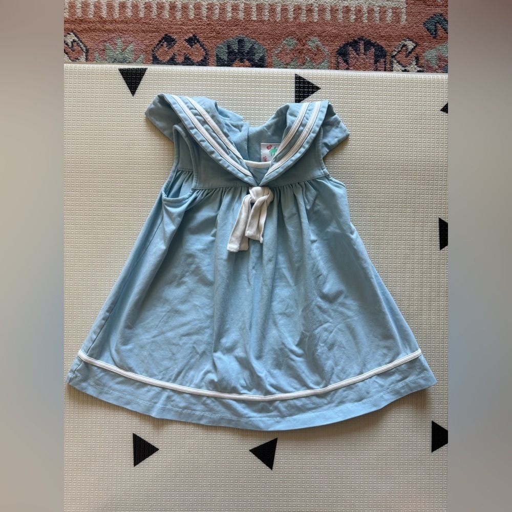 Shrimp & Grits Kids|Baby girl toddler-Blue & White Sailor Dress,Nautical style•